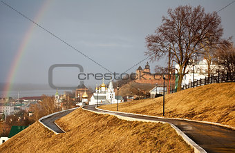 Rainbow in heavy rain Nizhny Novgorod Russia