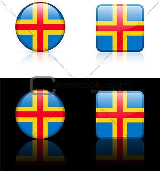 Aland Islands Flag Buttons on White and Black Background