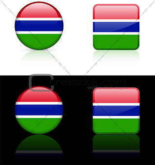 Gambia Flag Buttons on White and Black Background
