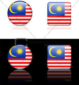 malaysia Flag Buttons on White and Black Background