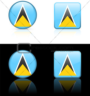 Saint Lucia Flag Buttons on White and Black Background