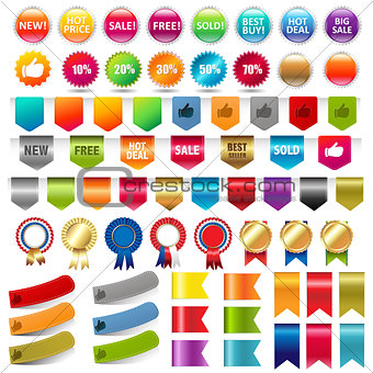 Big Collection Sale Stickers And Web Ribbons Set