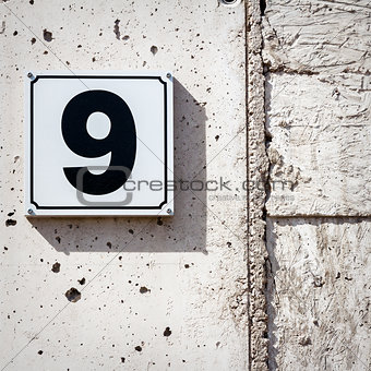 Number 9 on a wall