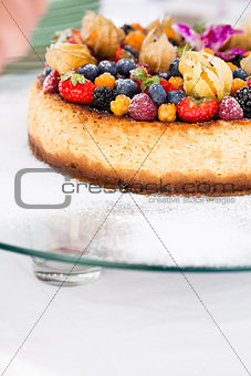 Fruit cake on glass tray