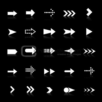 Arrow icons with reflect on black background