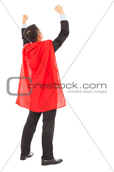 back view successful businessman with super hero red shaw