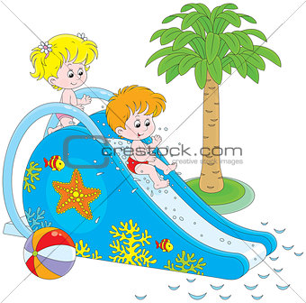 Children on a waterslide