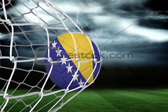 Football in bosnia and herzegovina colours  at back of net