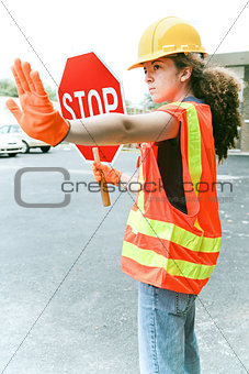Female Worker Directs Traffic