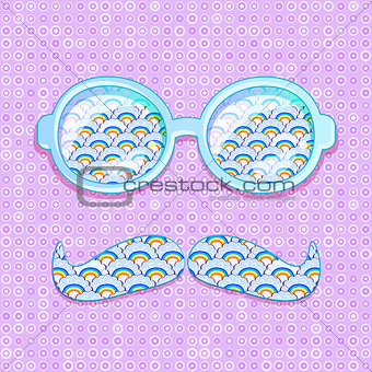 Colorful Glasses and Mustaches with Cloud Pattern