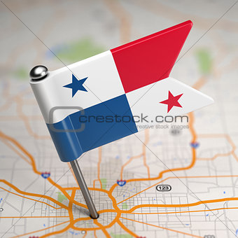 Panama Small Flag on a Map Background.