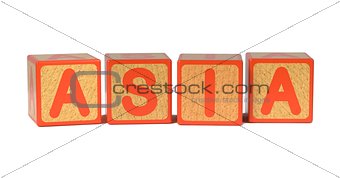 Asia on Colored Wooden Childrens Alphabet Block.