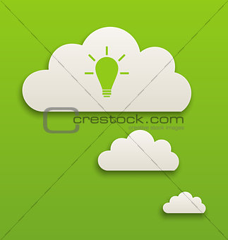 White paper speech bubble with lamp on green background