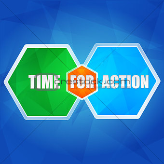 time for action in hexagons, flat design