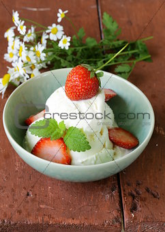 homemade vanilla ice cream with fresh strawberries