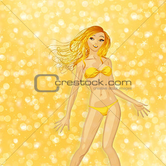 Blonde girl on yellow background