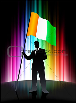 Ireland Flag with Businessman on Abstract Spectrum Background