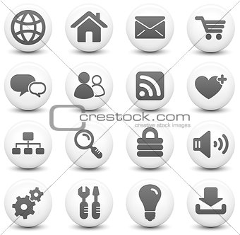 Computer Icon on Round Black and White Button Collection