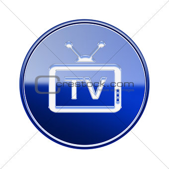TV icon glossy blue, isolated on white background
