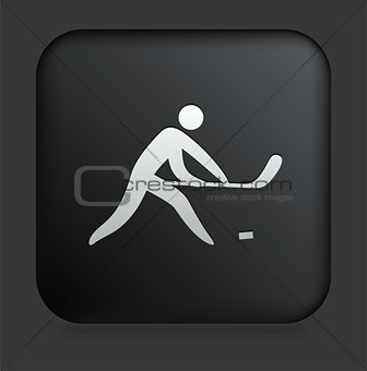 Hockey Icon on Square Black Internet Button