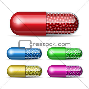 Set of medical capsule with granules