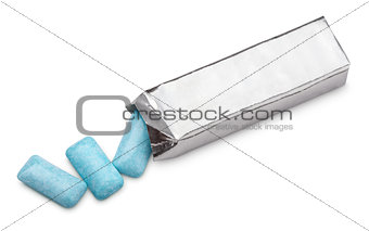 Blue chewing gum package isolated on white