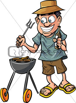 Cartoon man having a barbecue