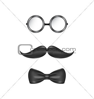 Vintage symbolic of a man face, glasses, mustache and bow-tie, i