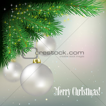 Abstract background with Christmas decorations and pine branch