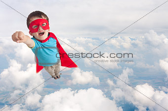 superhero child boy flying