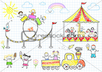 Happy children ride on the carousel