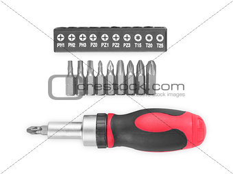 screwdriver with nozzles on a white background