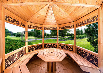 Inside of wooden gazebo 