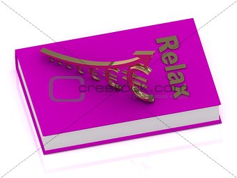 Thick book in rose cover with inscription Relax