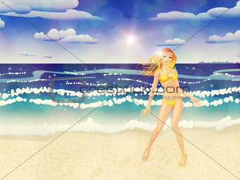 Yellow bikini girl on beach