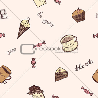 Seamless pattern with the image of sweet food