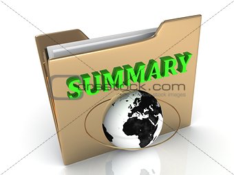 SUMMARY bright green letters on a golden folder