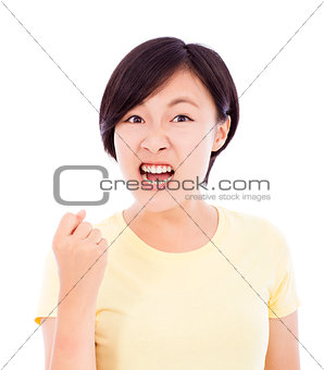closeup of young girl angry facial expression