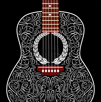 grungy background with black acoustic guitar