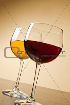 red and white wine glasses on table