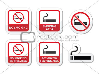 No smoking, smoking area vector icons set