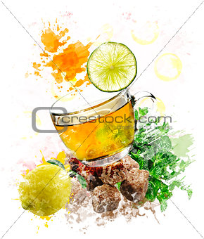 Watercolor Image Of Green Tea