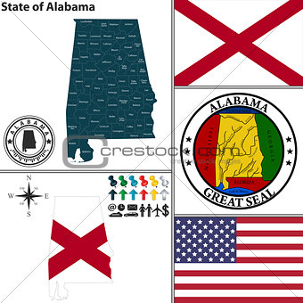 Map of state Alabama, USA