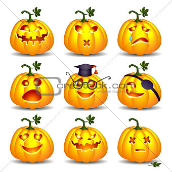 Set of pumpkin smiles for Halloween