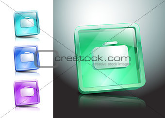 glass icons set briefcase Bag green