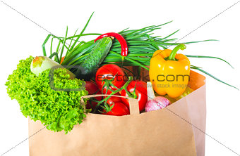 vegetarian food in a paper box on white background