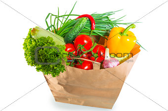 paper bag brim full of healthy dietary food