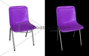 Violet modern chair isolated on black and white background.