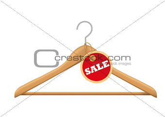 Red Tag With Sale Sign Hanging on Wooden Hanger - With Clipping Path