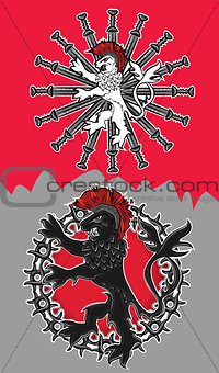 lion head with swords emblem illustration
